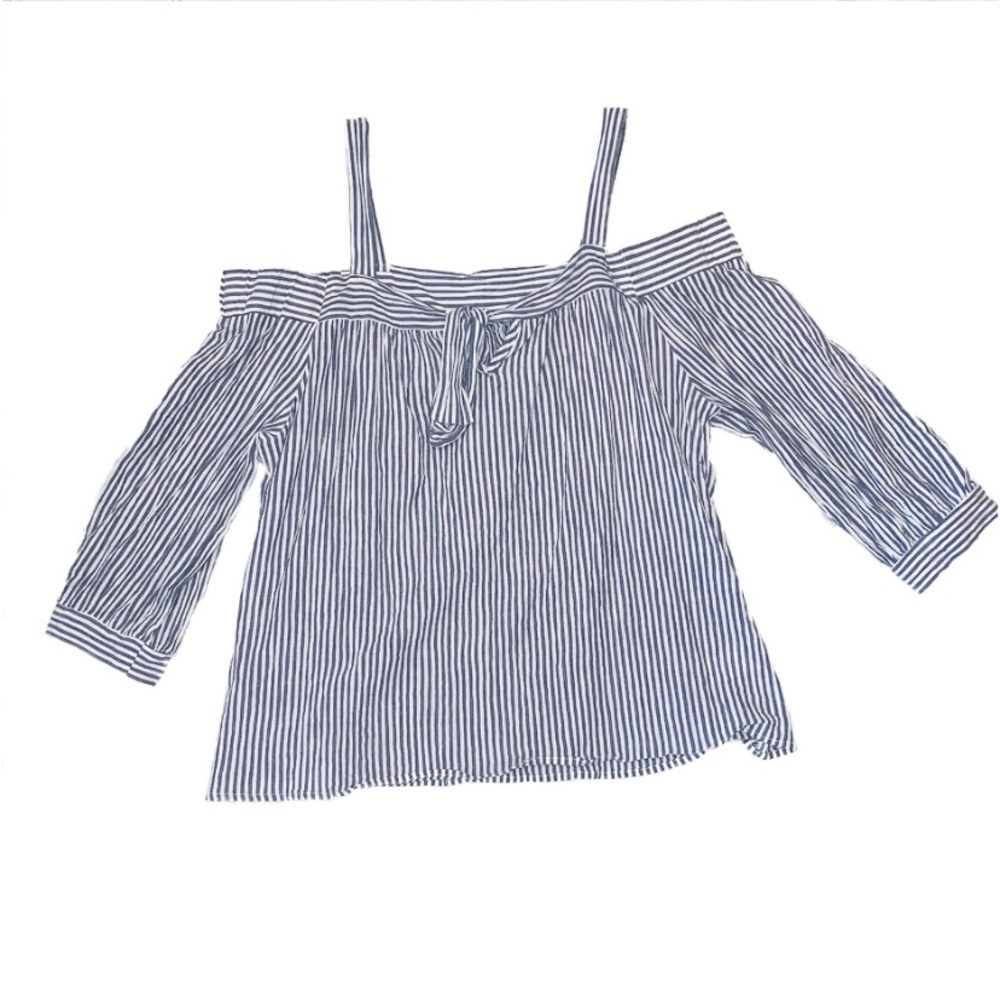 Blue & White Striped “Sabrina” Top